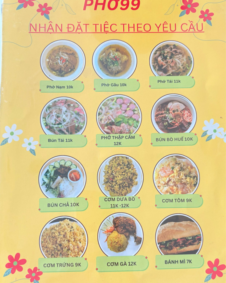 Chi tiết menu món ăn tại 99쌀국수